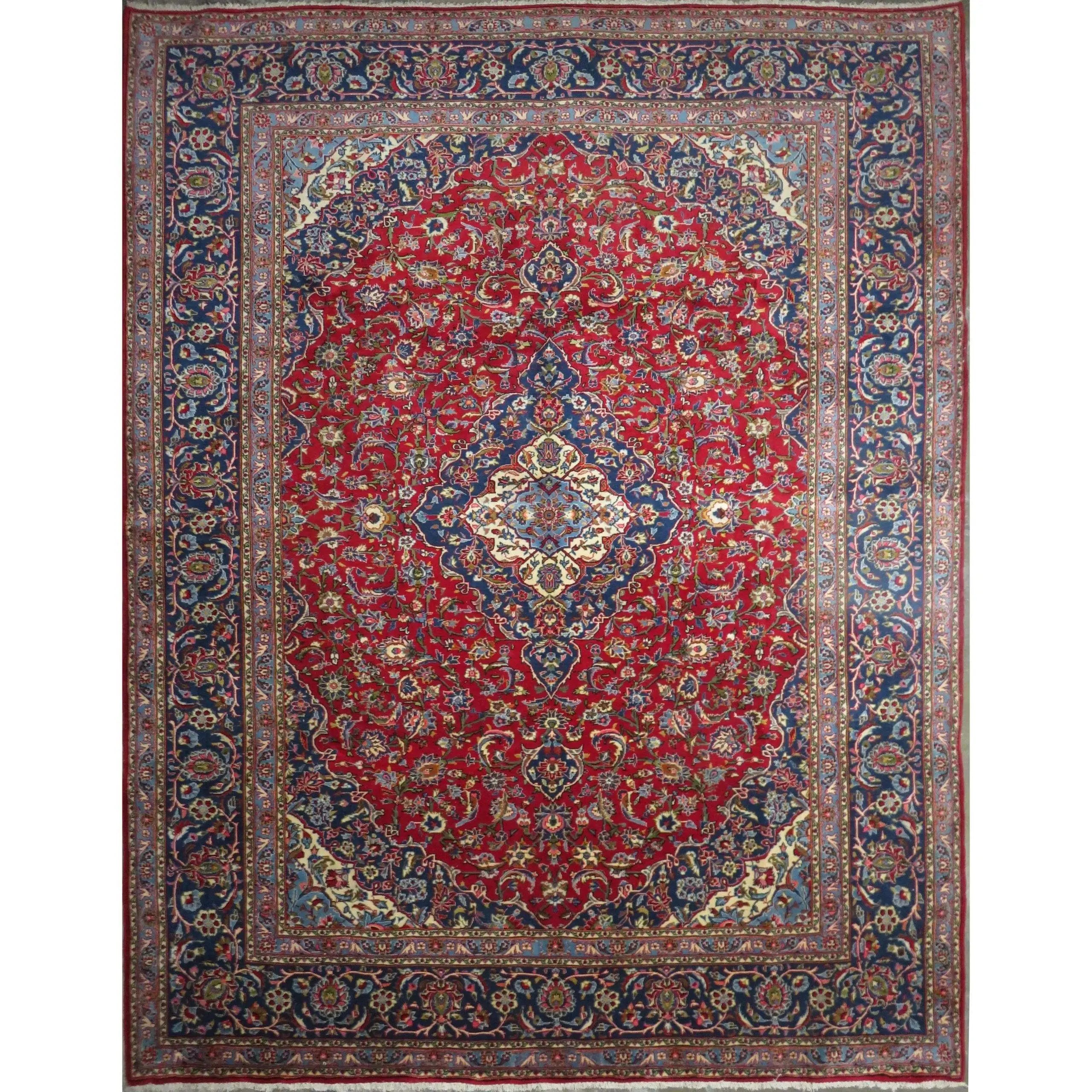One Of The Kind Hand-Knotted Persian Wool Rug _ Luxurious Vintage Design, 12'6" X 9'8", Artisan Crafted